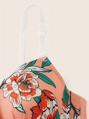 Floral Print Push Up Bra & Elastic Panties Set