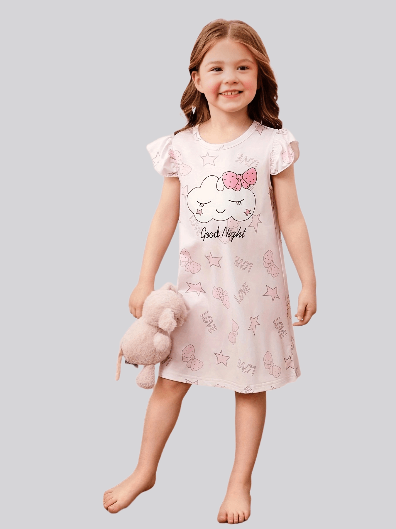 Girls Nightdress Sleeping Cloud Print Puff Sleeve Dress