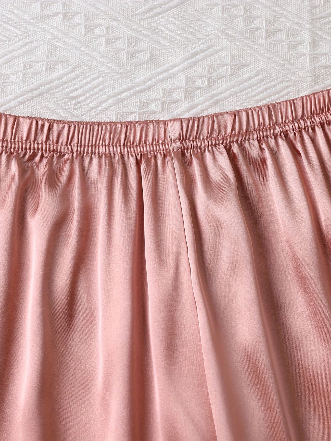 2 Sets Solid Satin Lounge Set Long Sleeve Buttons Top & Elastic Waistband Pants