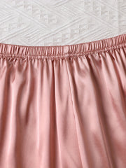 2 Sets Solid Satin Lounge Set Long Sleeve Buttons Top & Elastic Waistband Pants