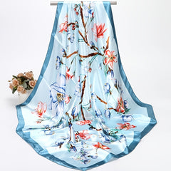 Floral Print Silk Scarf Warm Shawl For Women
