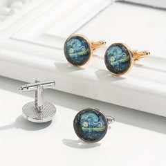 2pcs Starry Night Gemstone Men's Cufflinks Retro Metal Cufflinks