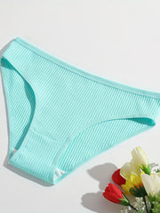 4pcs Solid Ribbed Briefs Comfy & Breathable Panties Women's Lingerie