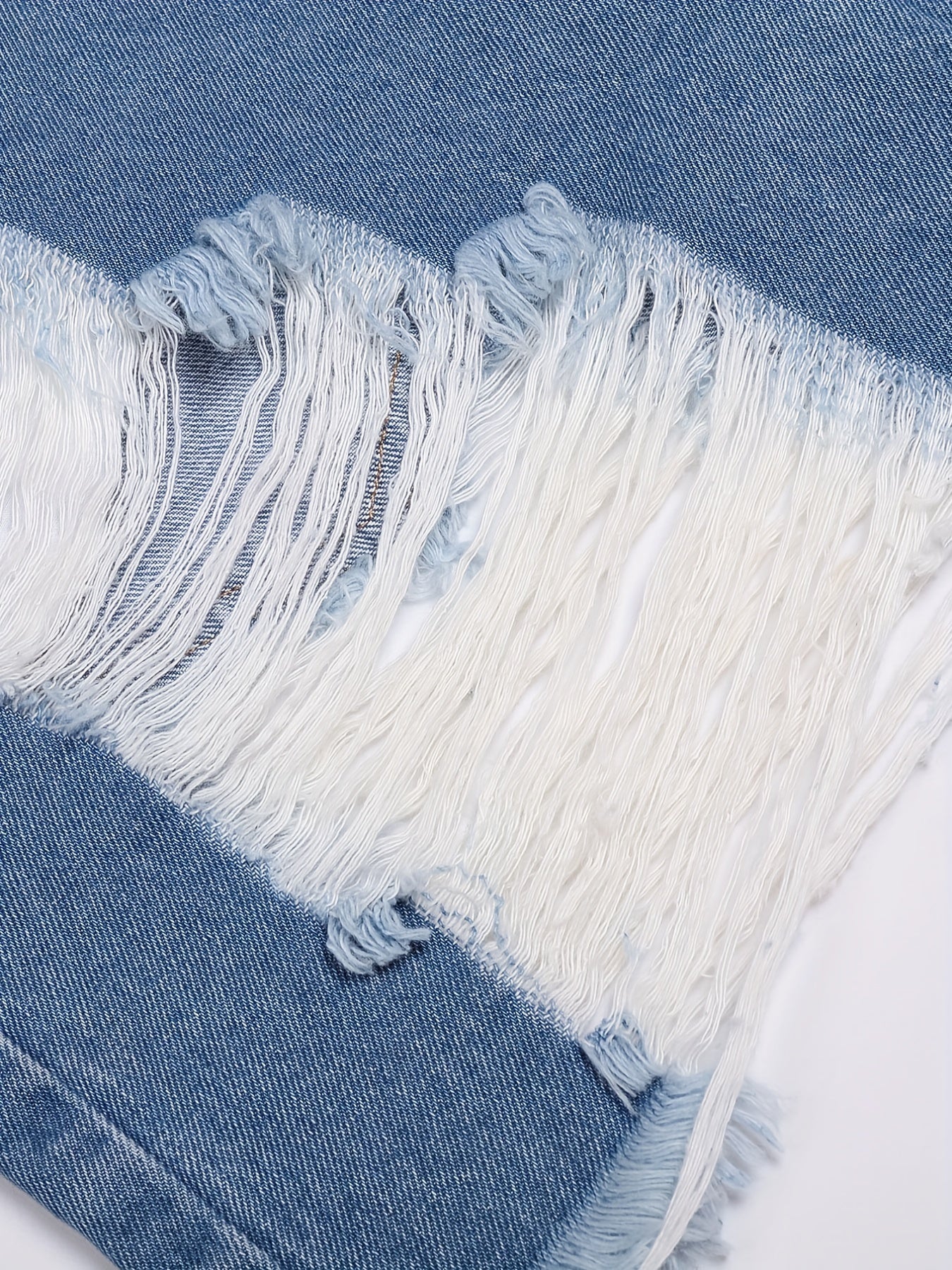 Sexy Denim Shorts Plus Size Ripped Fringe Trim Button Fly Pockets