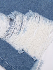 Sexy Denim Shorts Plus Size Ripped Fringe Trim Button Fly Pockets