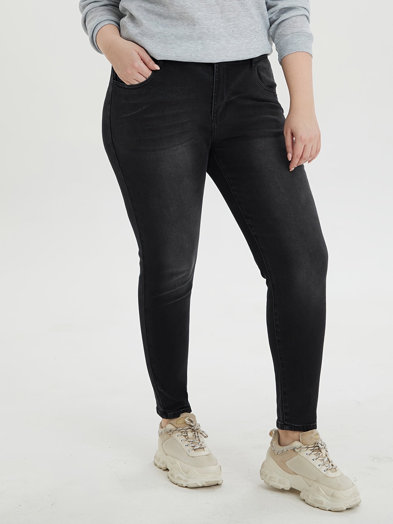 Casual Jeans Women's High Stretch Tapered Leg Washed Jeans