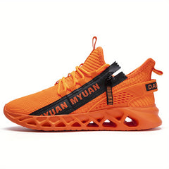 Men's Lace Up Knit Sneakers With Zipper Casual Walking Shoes
