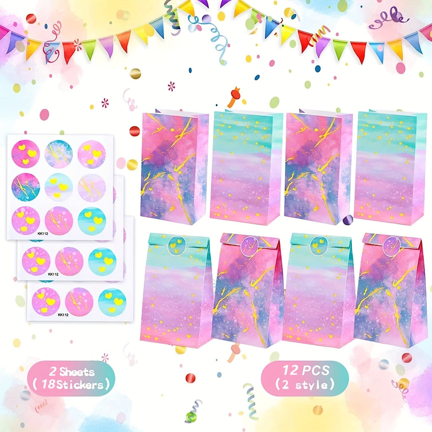 12pcs Pink Princess & Mermaid Unicorn Party Favor Bags for Girls
