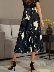 Graphic Print Pleated Skirt Elastic Waist Skirt for Spring & Summer