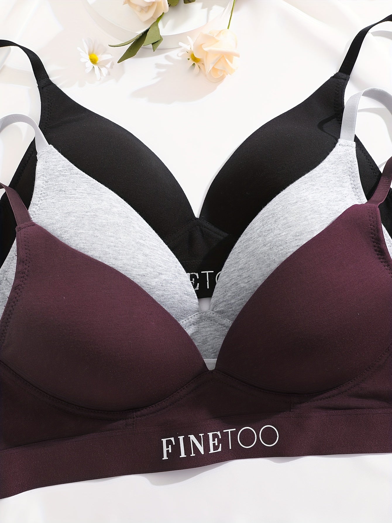 3pcs Letter Print Push Up Bras Comfy & Breathable Intimates Bra