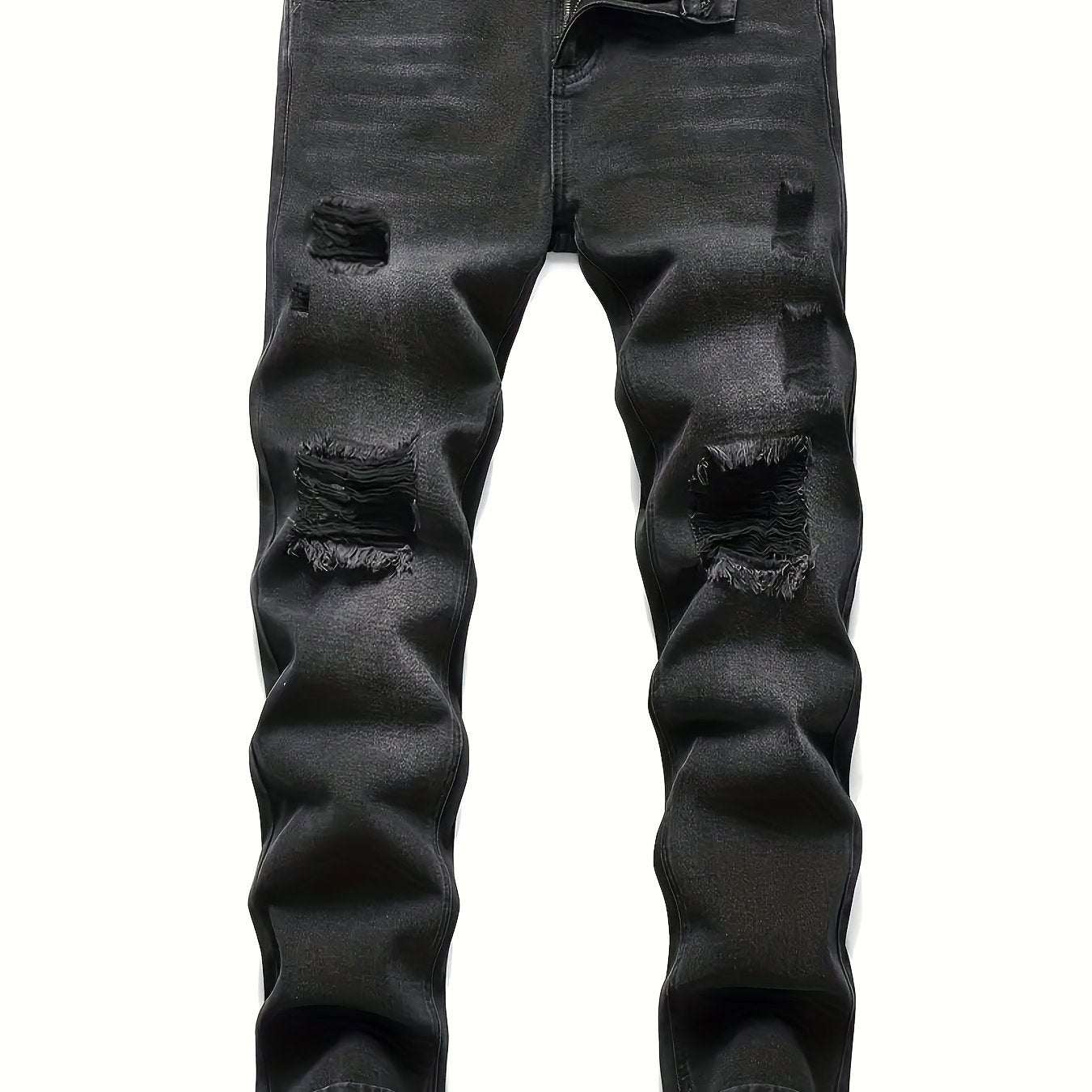 Slim Fit Ripped Jeans Mens Casual Street Style Solid Distressed Denim Pants
