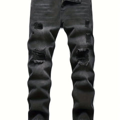 Slim Fit Ripped Jeans Mens Casual Street Style Solid Distressed Denim Pants