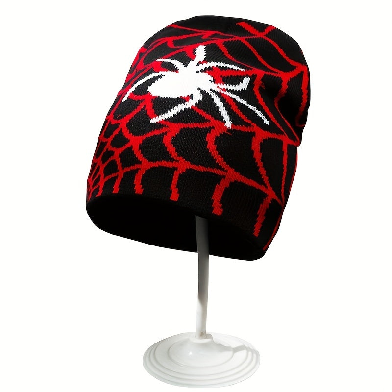 Y2K Knitted Beanie Spider Web Pattern Jacquard Hat