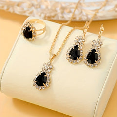 Water Drop Shape Jewelry Set Pendant Necklace & Drop Hook Earring & Ring