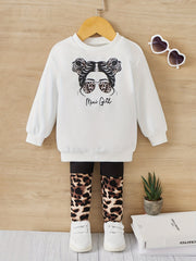 MINI GIRL 2pcs Sweatshirt & Leopard Leggings Set