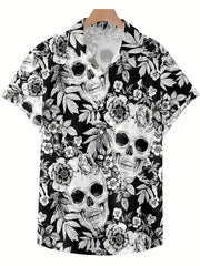 Skull Print Men's Casual Short Sleeve Shirt