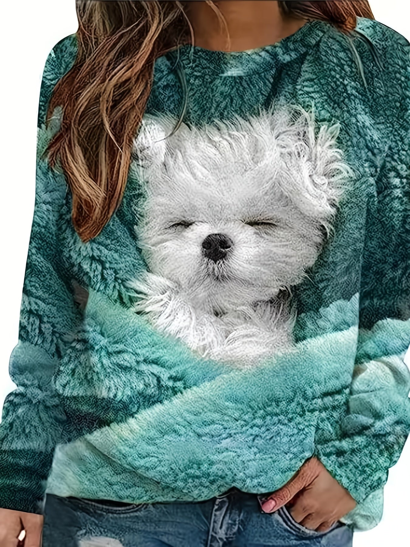 Dog Print Pullover Sweatshirt for Women