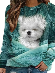 Dog Print Pullover Sweatshirt for Women