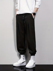 Men's Drawstring Button Wrinkle Pocket Sweatpants Loose Jogger Pants
