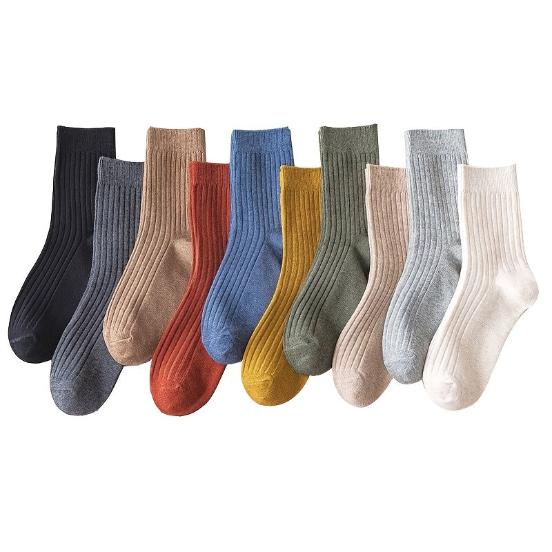 10 Solid Stripes Crew Socks for Women
