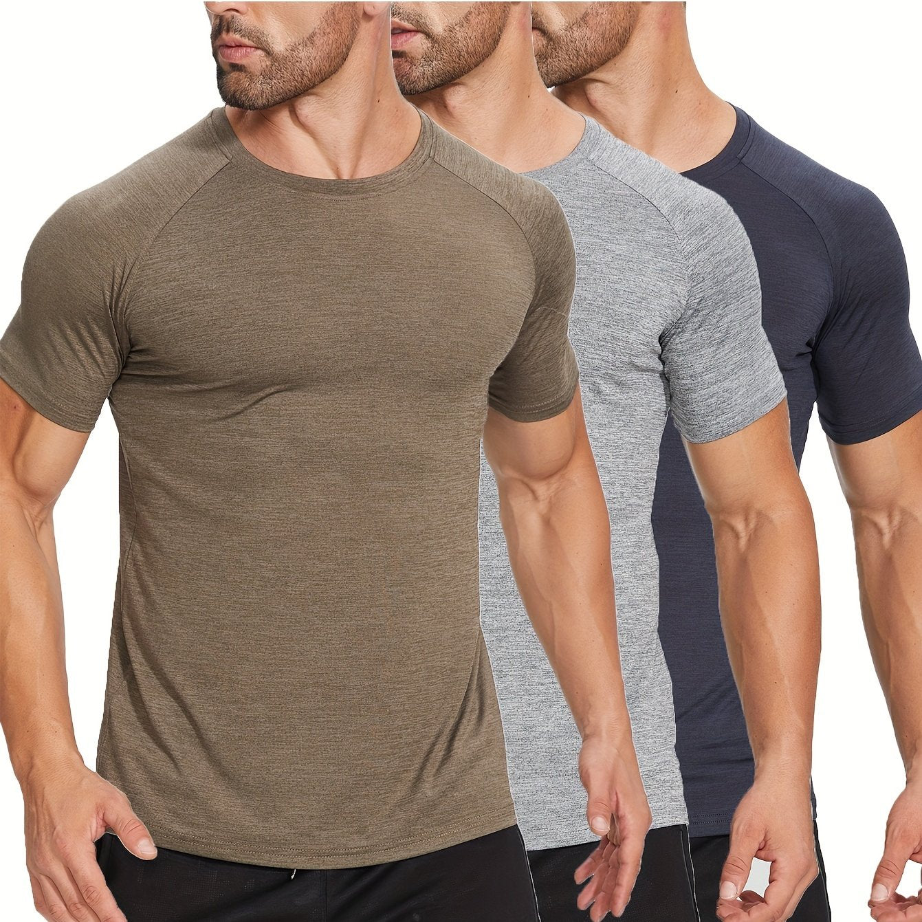 3 Pcs Men's Skinny Fit Sports T-shirts for Fitness Activities