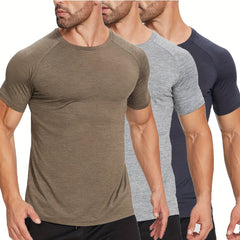 3 Pcs Men's Skinny Fit Sports T-shirts for Fitness Activities