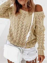 Casual Sweater Women's Plus Solid Hollow Out Long Sleeve