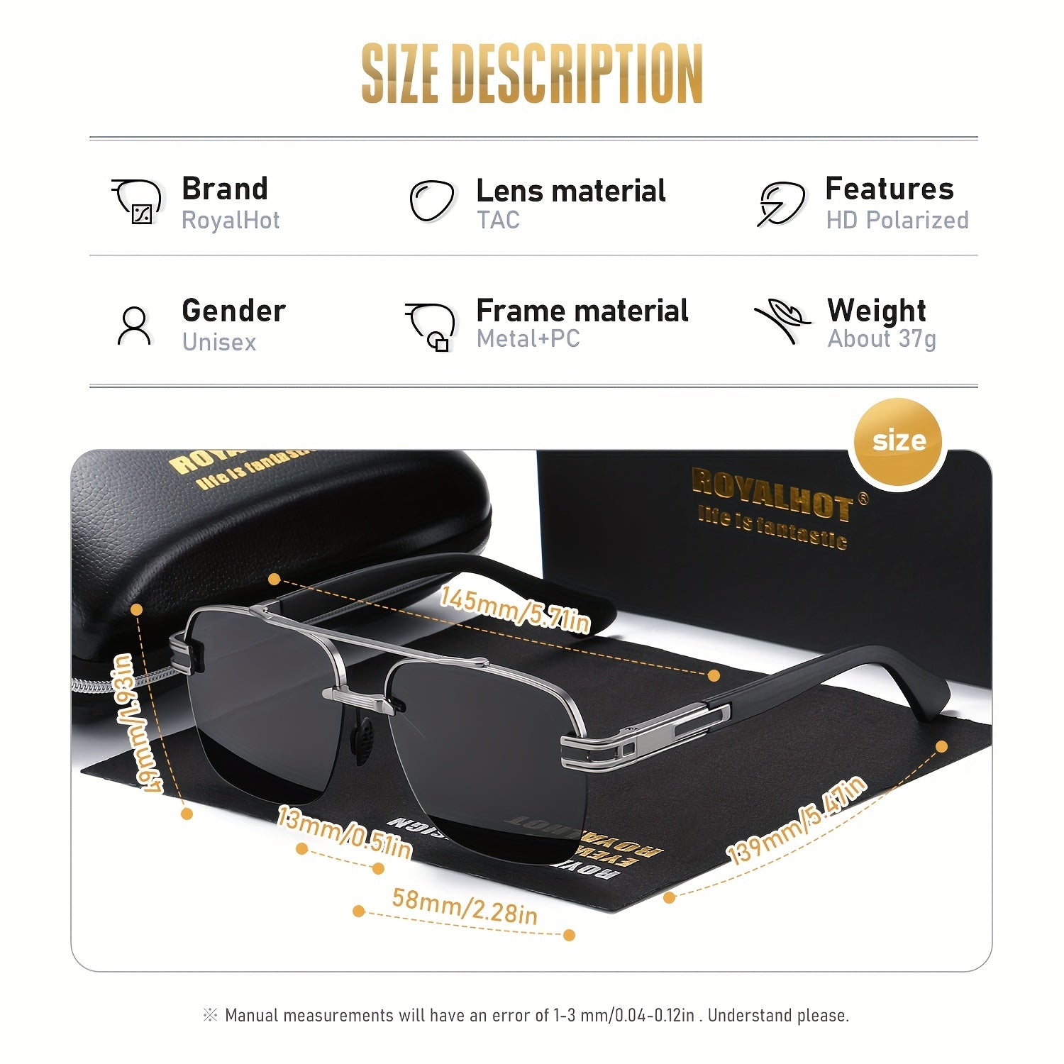 RoyalHot Men's Polarized Metal Driving Sunglasses Unisex