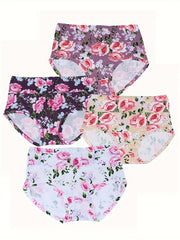 4 Pack Plus Size Panties Set Women's Plus Floral Print Briefs