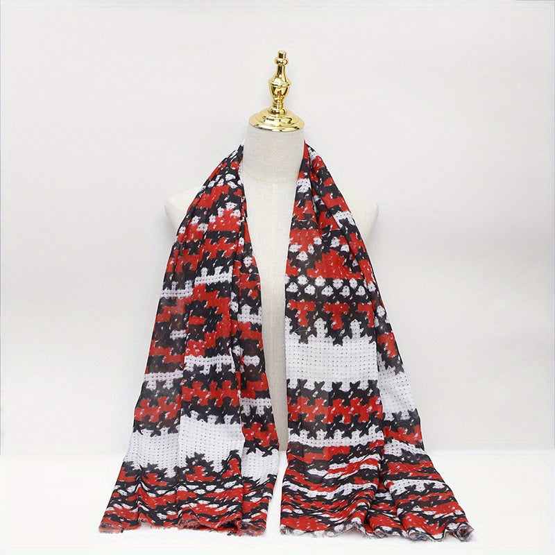 Geometric Dotted Print Red Scarf Hijab Vintage Windproof Head Wrap