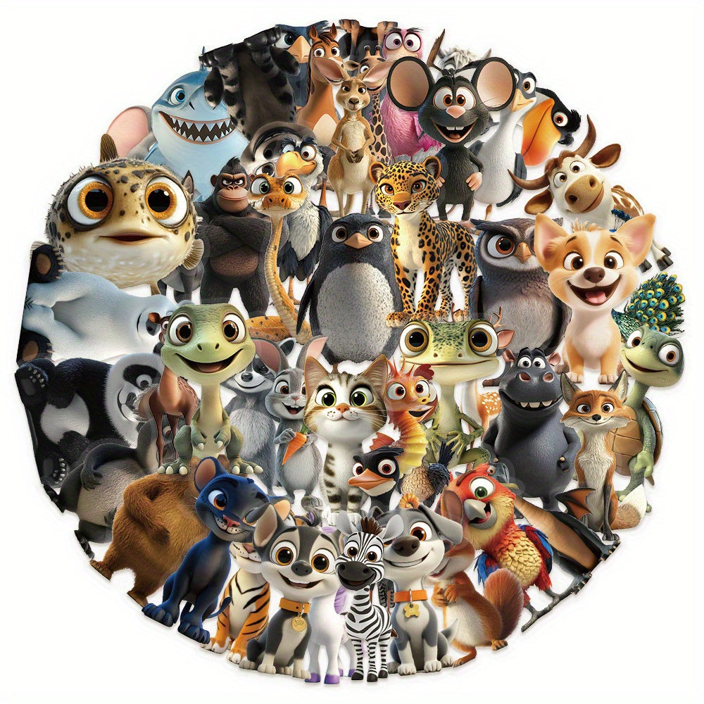 50pcs Animal Stickers Vintage Decals for DIY Luggage & Party Doodle Art