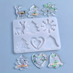 Christmas Pendant Silicone Mold Set Snowflake Elk Reindeer Keychain DIY