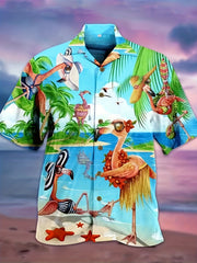 Flamingo Cowboy All Over Print Men's Casual Hawaiian Shirt