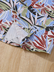 Boys Leaves Graphic Short Sleeves Shirt Hawaiian Style