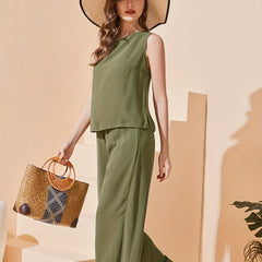Casual Two-Piece Pants Set Side Split Tank Top & Wide Leg Pants