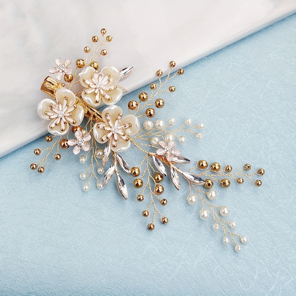 Flower & Pearl Hair Clip Barrette Bridal Wedding Headwear