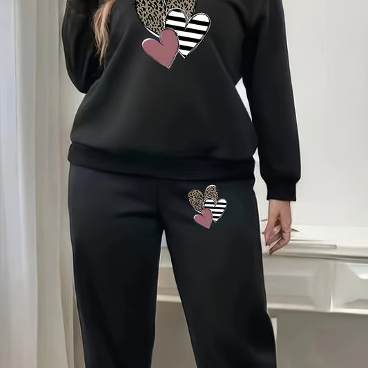 Women's Plus Heart Print Sweatshirt & Joggers Set