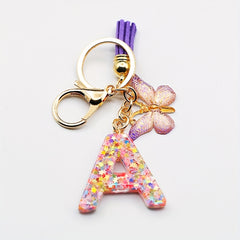 Resin Initial Letter Keychain with Butterfly and Tassel