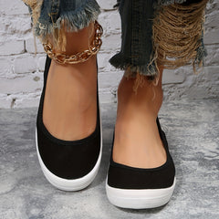 Women's Black Canvas Slip-On Flat Sneakers Outdoor Shoes