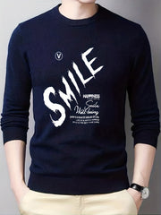 Smile Knitted Sweater Men's Casual Warm Crew Neck Pullover for Fall Winter