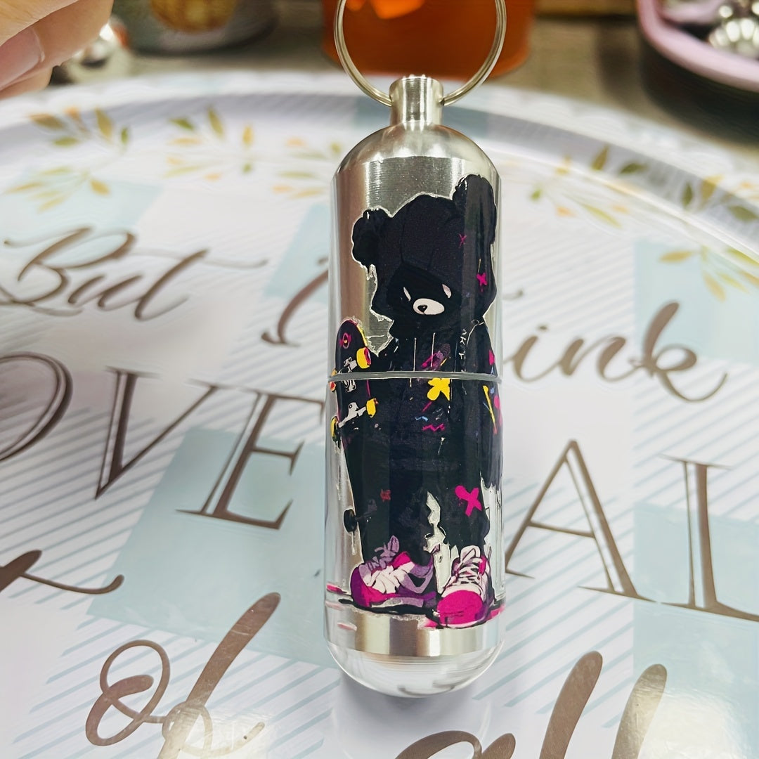 Bear Aluminum Keychain Pill Storage Box for Outdoor Camping Travel