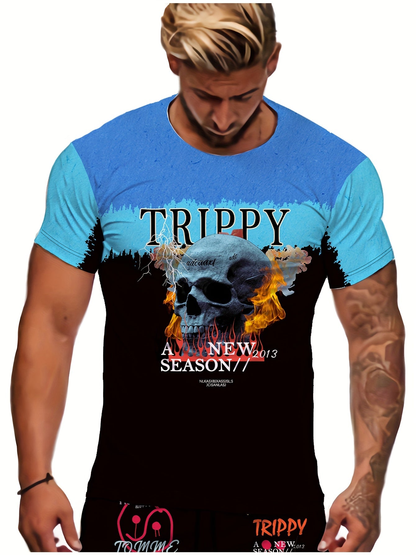 Men's Skull Pattern Sports T shirt Round Neck Tee Shirt For Summer
