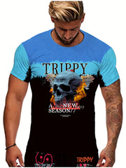 Men's Skull Pattern Sports T shirt Round Neck Tee Shirt For Summer