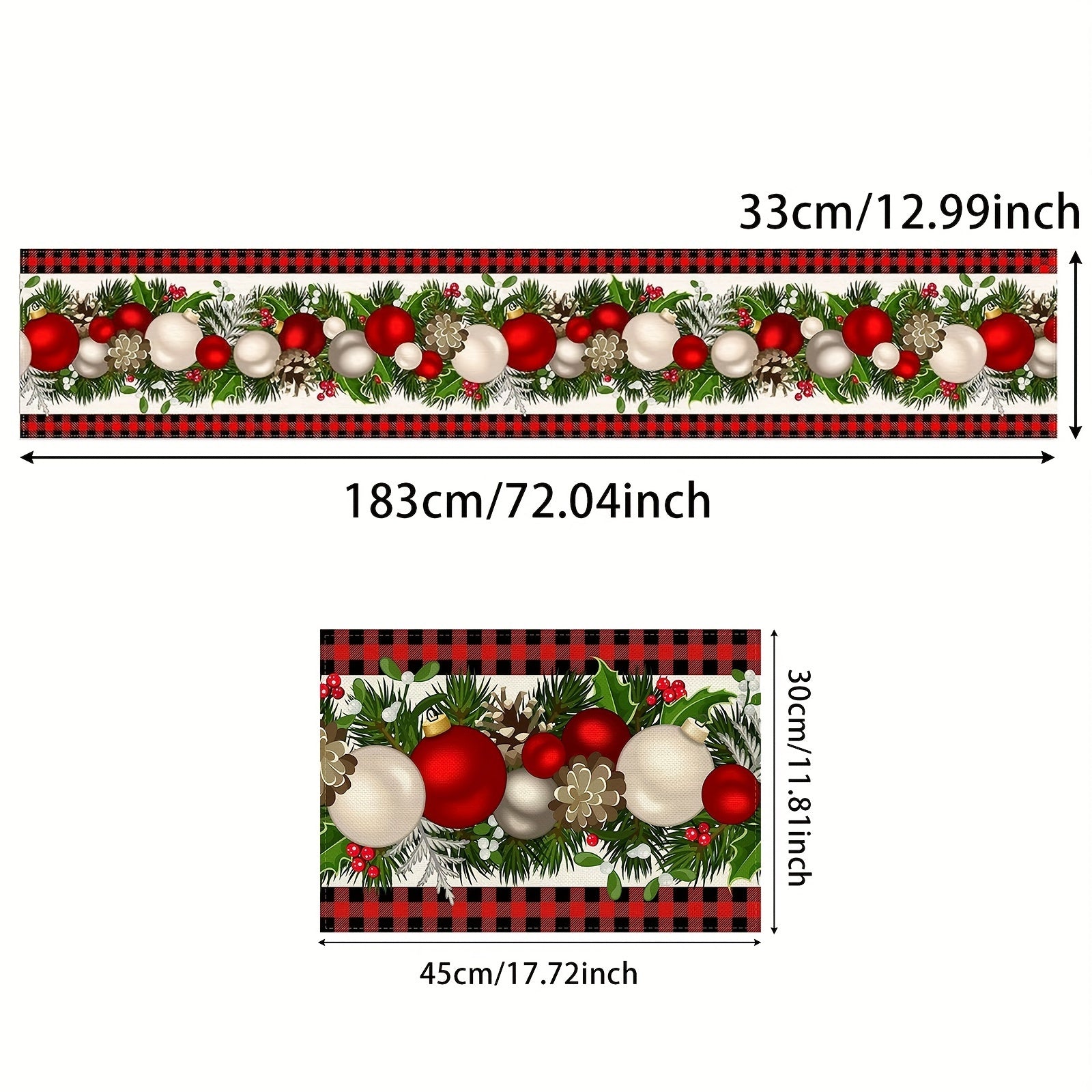 2pcs Christmas Table Decor Polyester Runner & Placemats Red Plaid Pattern Cover
