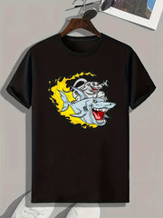 Shark & Monster Print Men's Graphic Tee for Summer