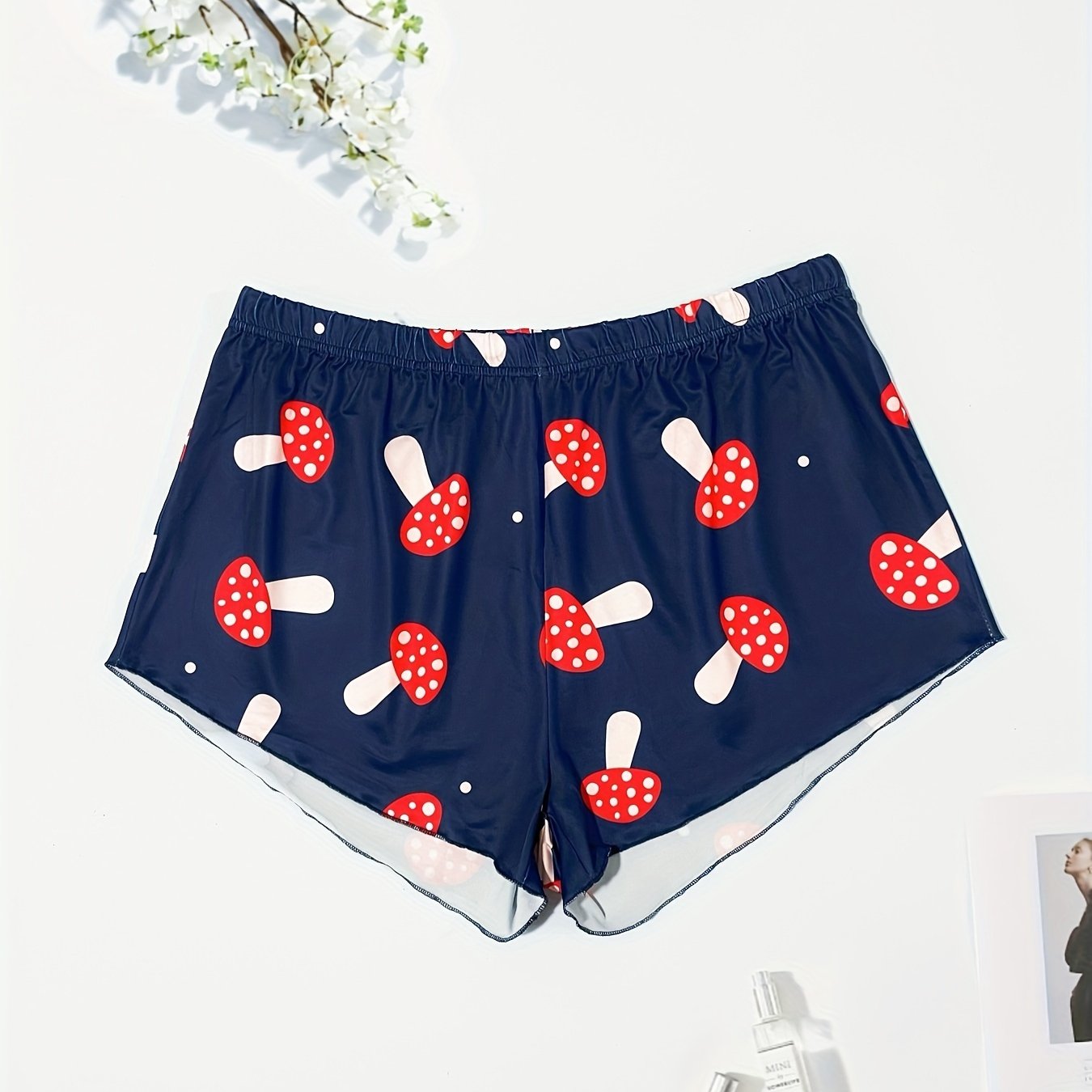 Women's Plus Mushroom Print Stretch Pajama Shorts
