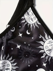 Moon & Sun Print Surplice Neck Cami Top