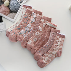 6 Pairs Floral Print Socks Women's Stockings