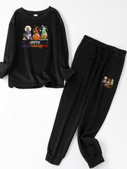 Plus Size Gnomes & Letter Print Fleece Top and Joggers Pajama Set