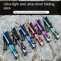 Aluminum Mountaineering Pole Folding Telescopic Walking Stick